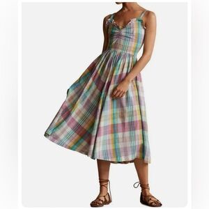 NWT Polo Ralph Lauren $248  Madras Ruffle Midi Cotton Dress
